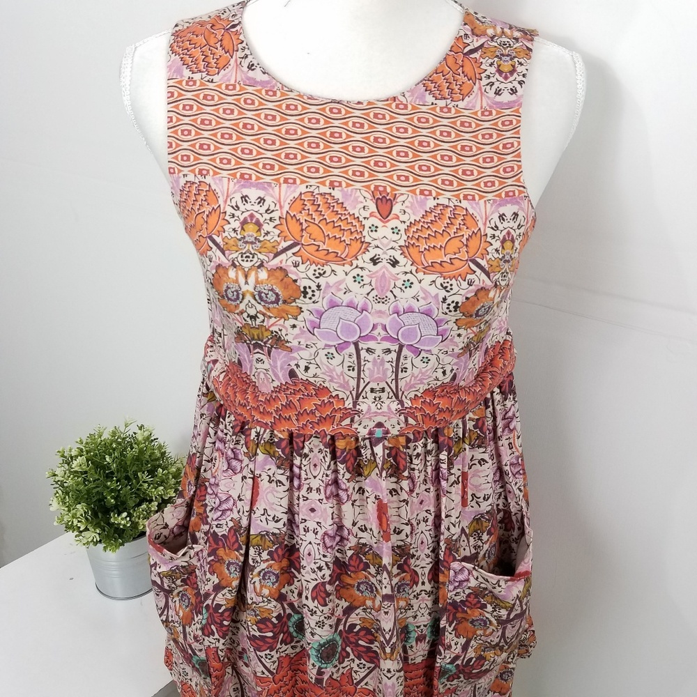 Topshop Orange Pink Floral Tunic Top Pockets 4 - Picture 2 of 8